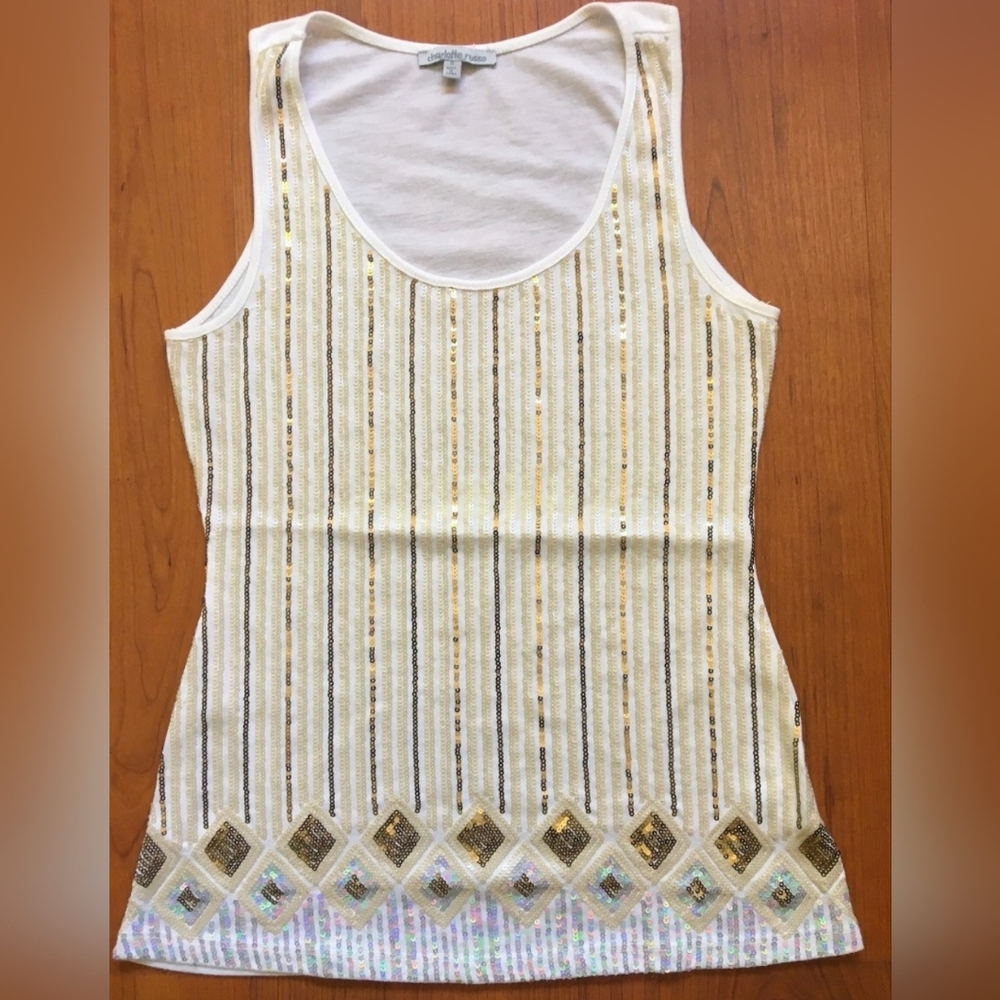 Charlotte Russe Gold and White Sequin Tank Top